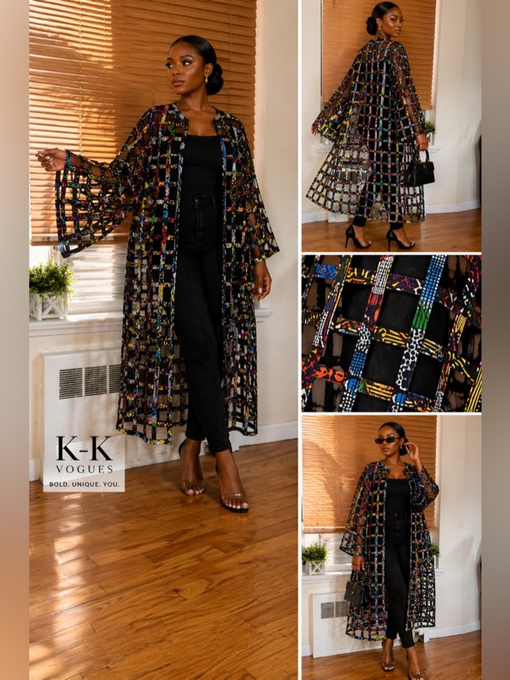 Handmade Ankara Wax Openwork Duster Dress Jacket One Size Fits All | K-K Vogues